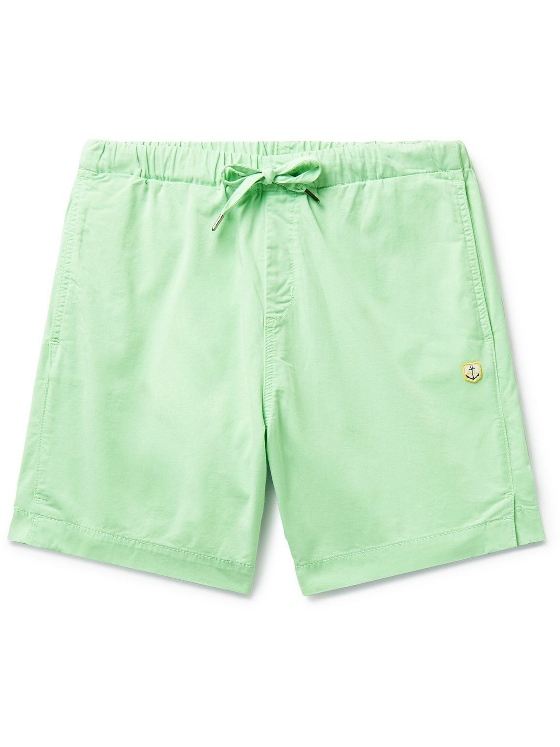 Photo: Armor Lux - Slim-Fit Logo-Appliquéd Cotton-Blend Drawstring Shorts - Green