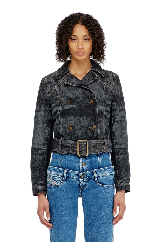 Photo: Diesel Cropped denim jacket with belt - Denim Jackets Womens in Black