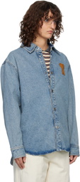 AMI Paris Blue Cotton Knitted Ami de Coeur Denim Overshirt