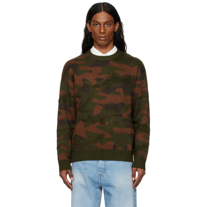 Photo: Dime Green & Brown Camo Chenille Knit Sweater