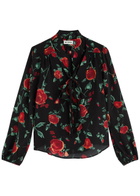 Rixo Moss Floral-print Silk-chiffon Blouse Black