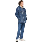Levis Blue Denim Sherpa Hooded Long Trucker Jacket
