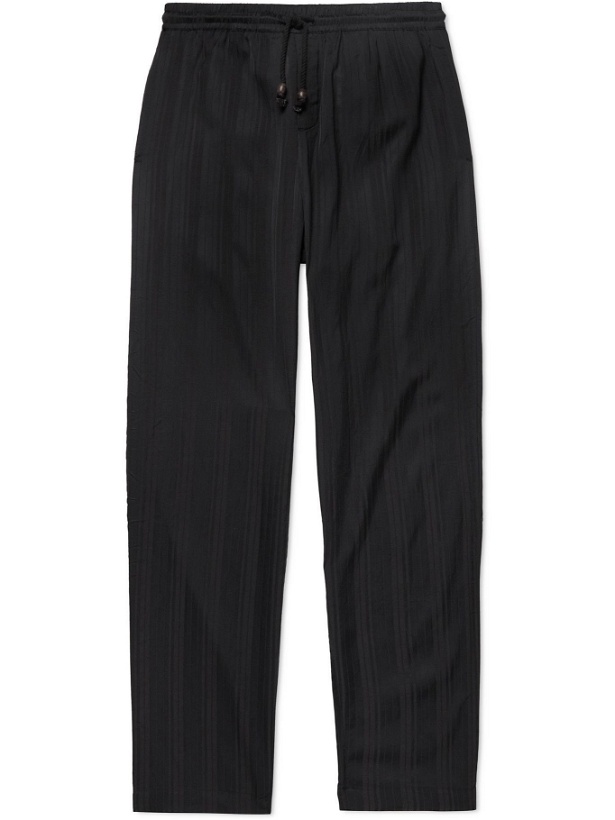 Photo: SMR DAYS - Malibu Striped Bamboo and Cotton-Blend Drawstring Trousers - Black