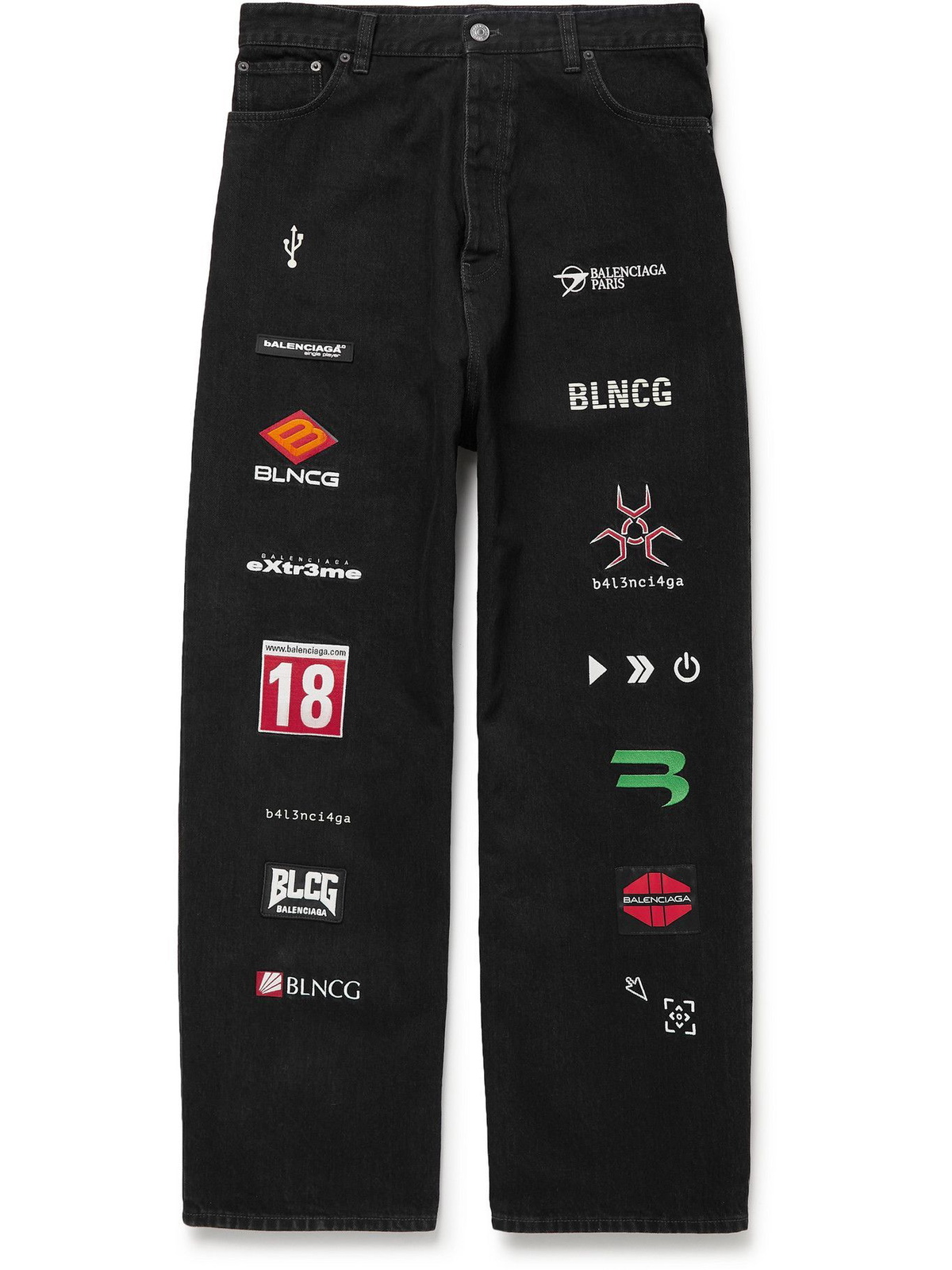 BALENCIAGA - Wide-Leg Appliquéd Embroidered Jeans - Black Balenciaga
