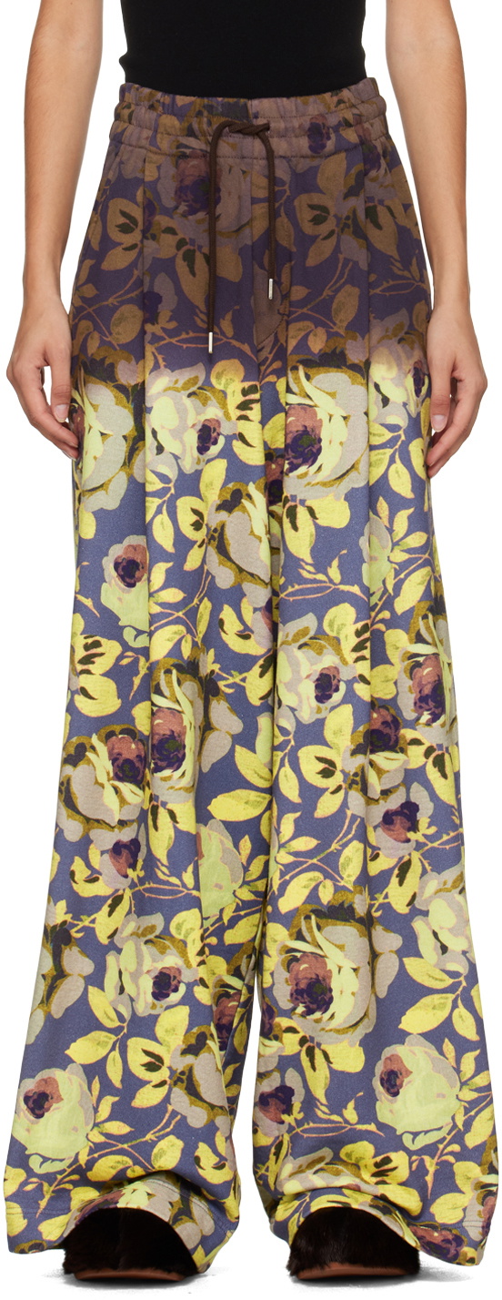 Dries Van Noten Purple Floral Print Lounge Pants Dries Van Noten