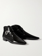 SAINT LAURENT - Dixon Croc-Effect Patent-Leather Boots - Black