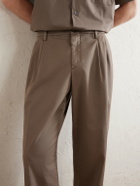 Canali - Straight-Leg Pleated Cotton-Blend Gabardine Trousers - Brown