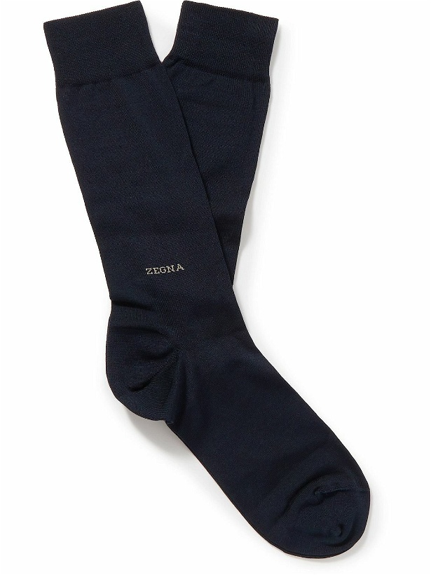 Photo: Zegna - Logo-Embroidered Cotton-Blend Socks
