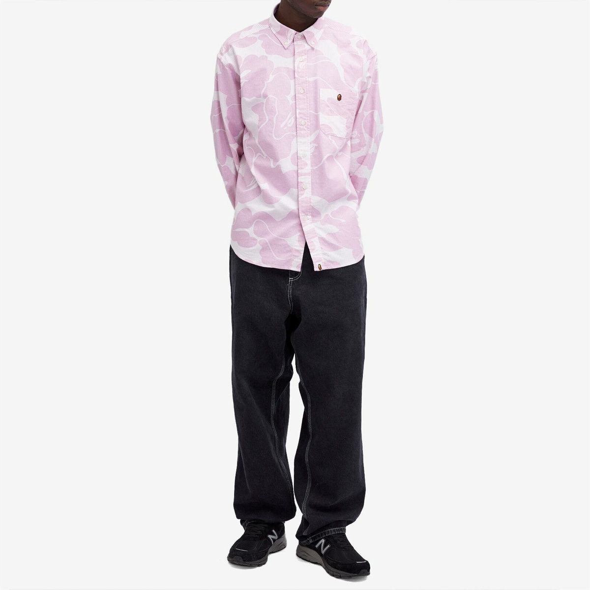A Bathing Ape Men's Solid Camo Button Down Shirt in Pink