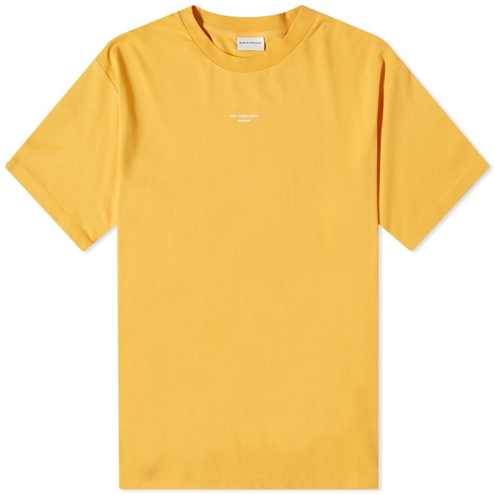 Photo: Drole de Monsieur Men's Drôle de Monsieur Not From Paris Madame Centre Logo T-Shirt in Yellow