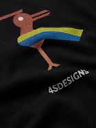 4SDesigns - Printed Cotton-Jersey T-Shirt - Black