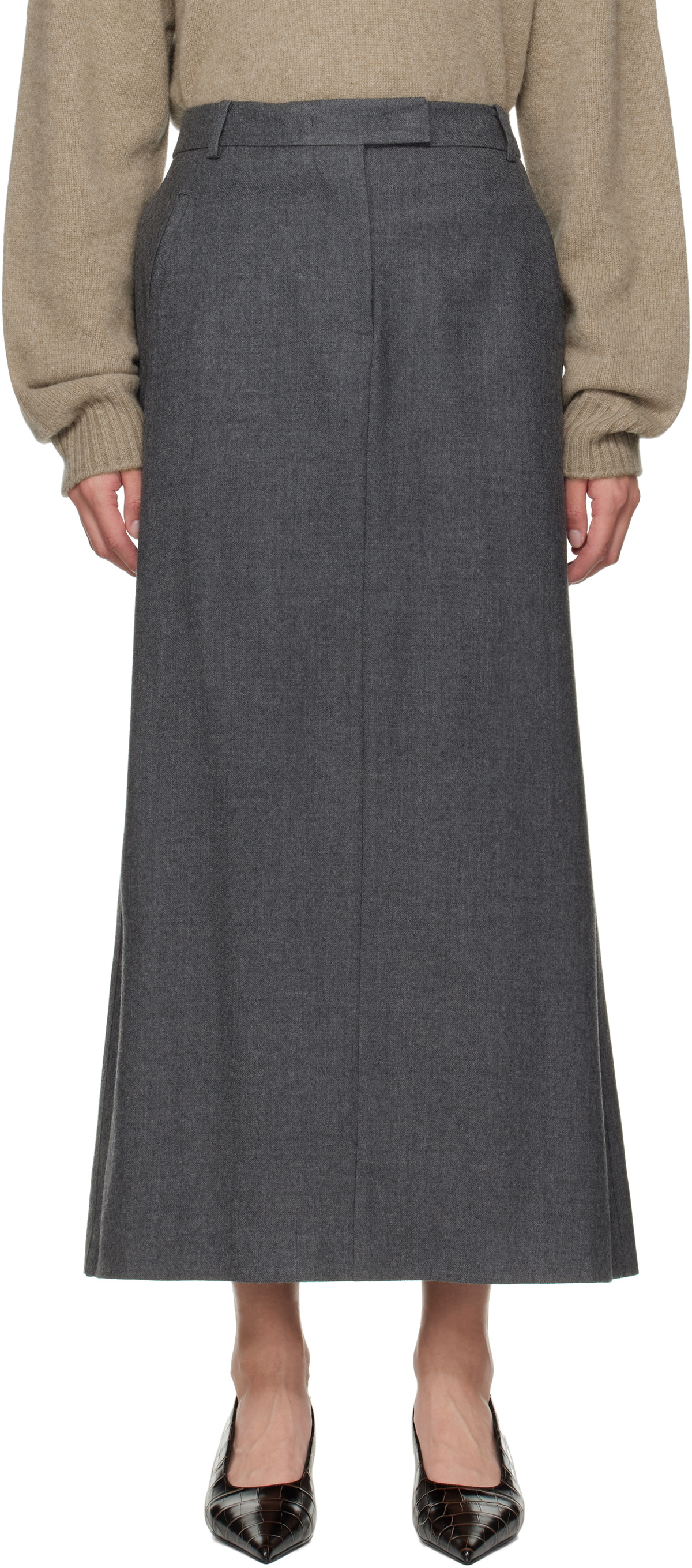 LE17SEPTEMBRE Gray Wool Tailored Maxi Skirt