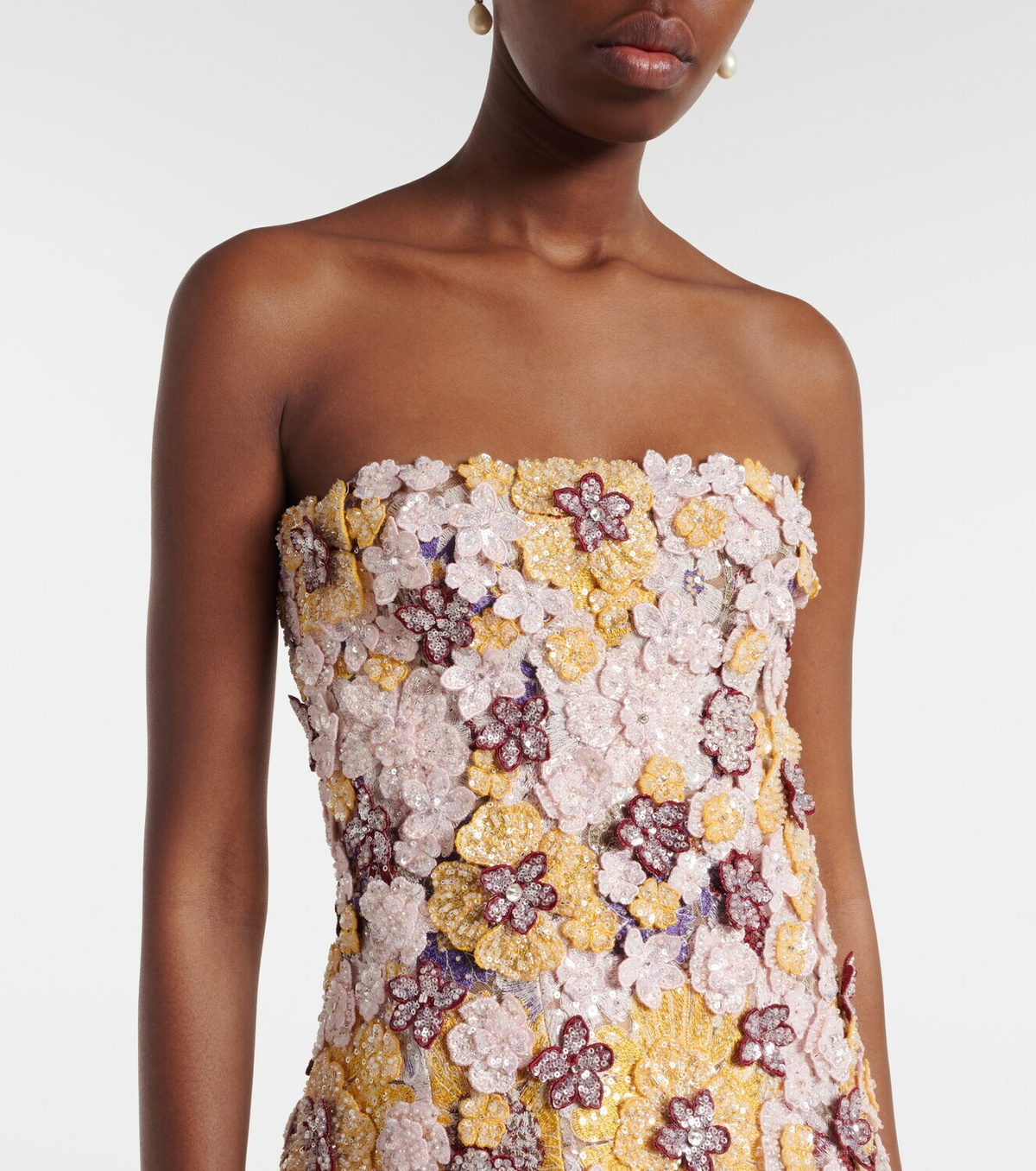 Costarellos Theia floral-appliqué sequined tulle gown