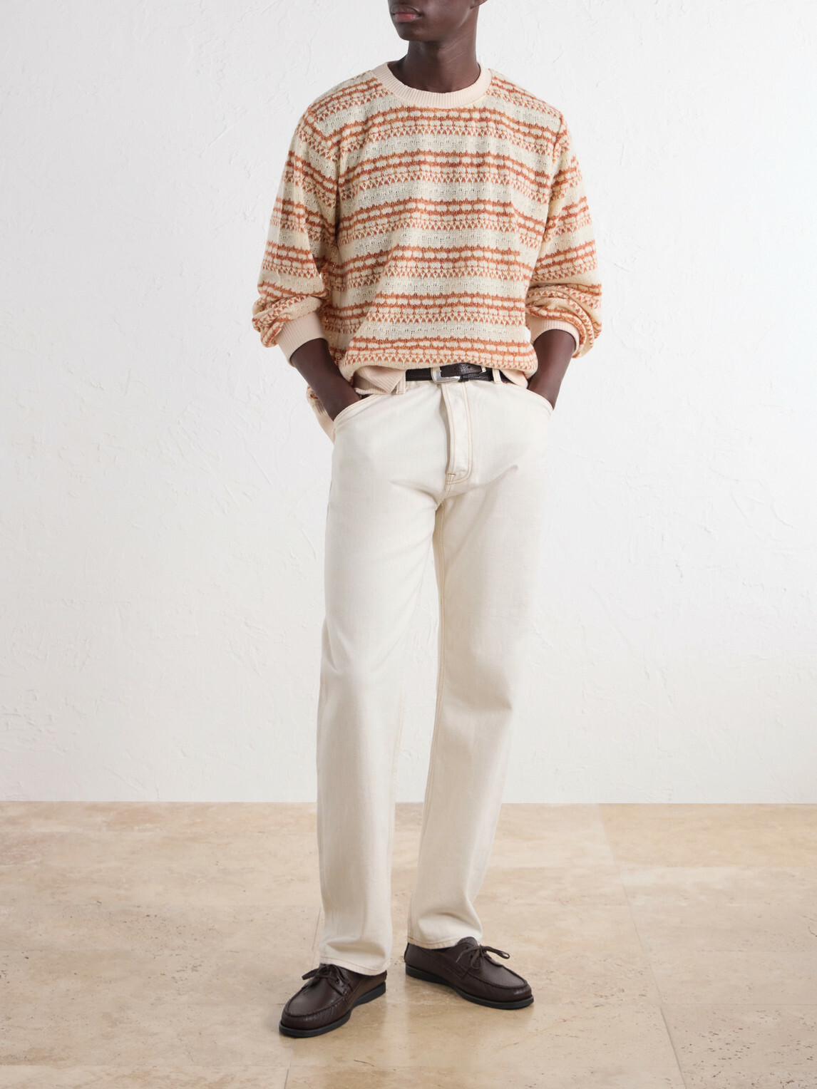 Corridor - Striped Pointelle-Knit Sweater - Orange