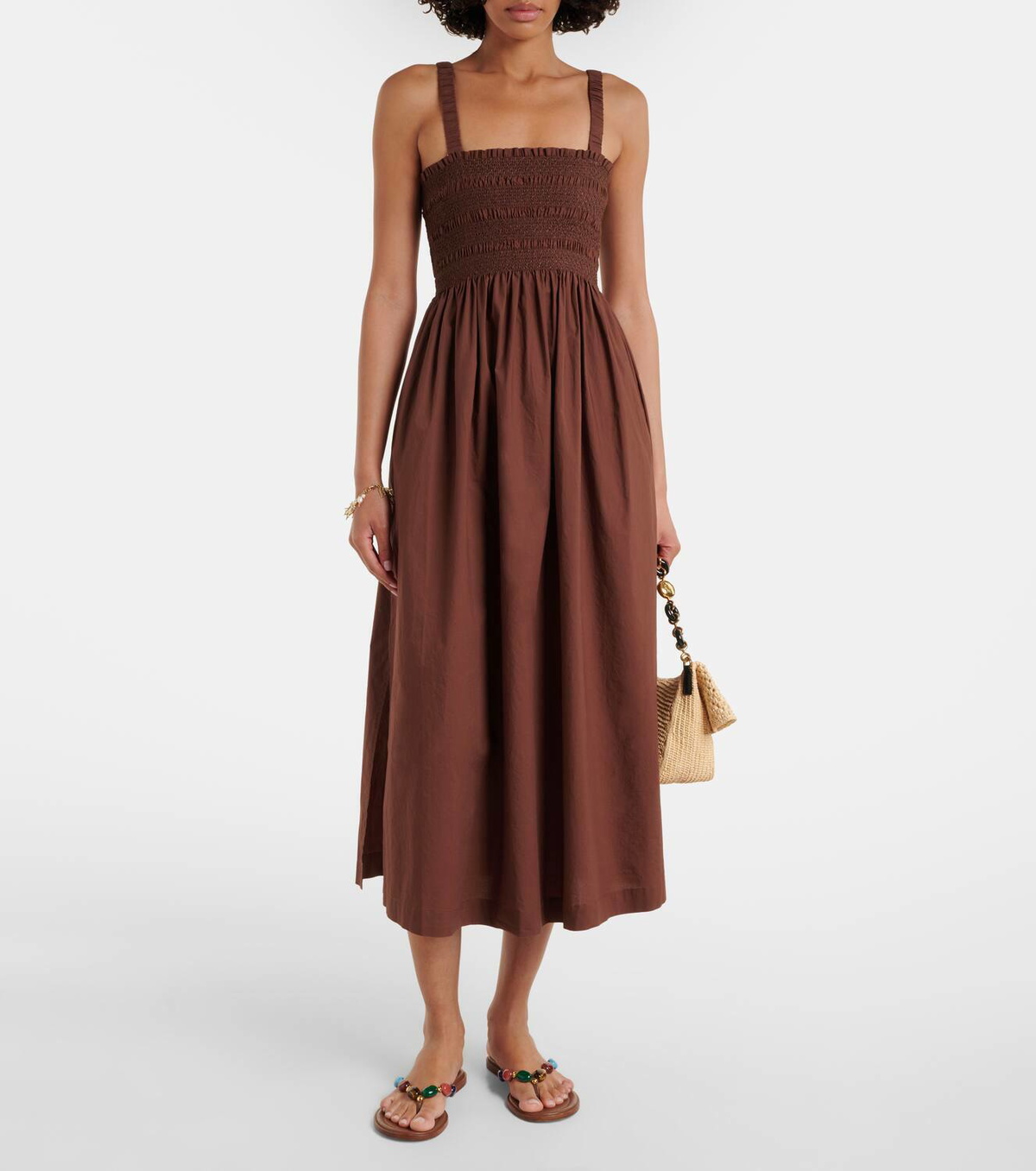 Heidi Klein Grasse shirred cotton poplin midi dress