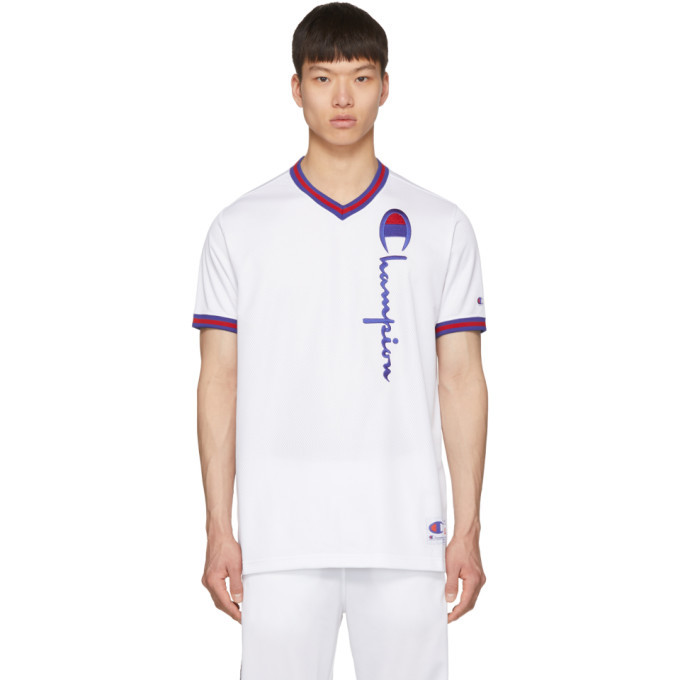Champion Reverse Weave White Mesh Script Logo T-Shirt