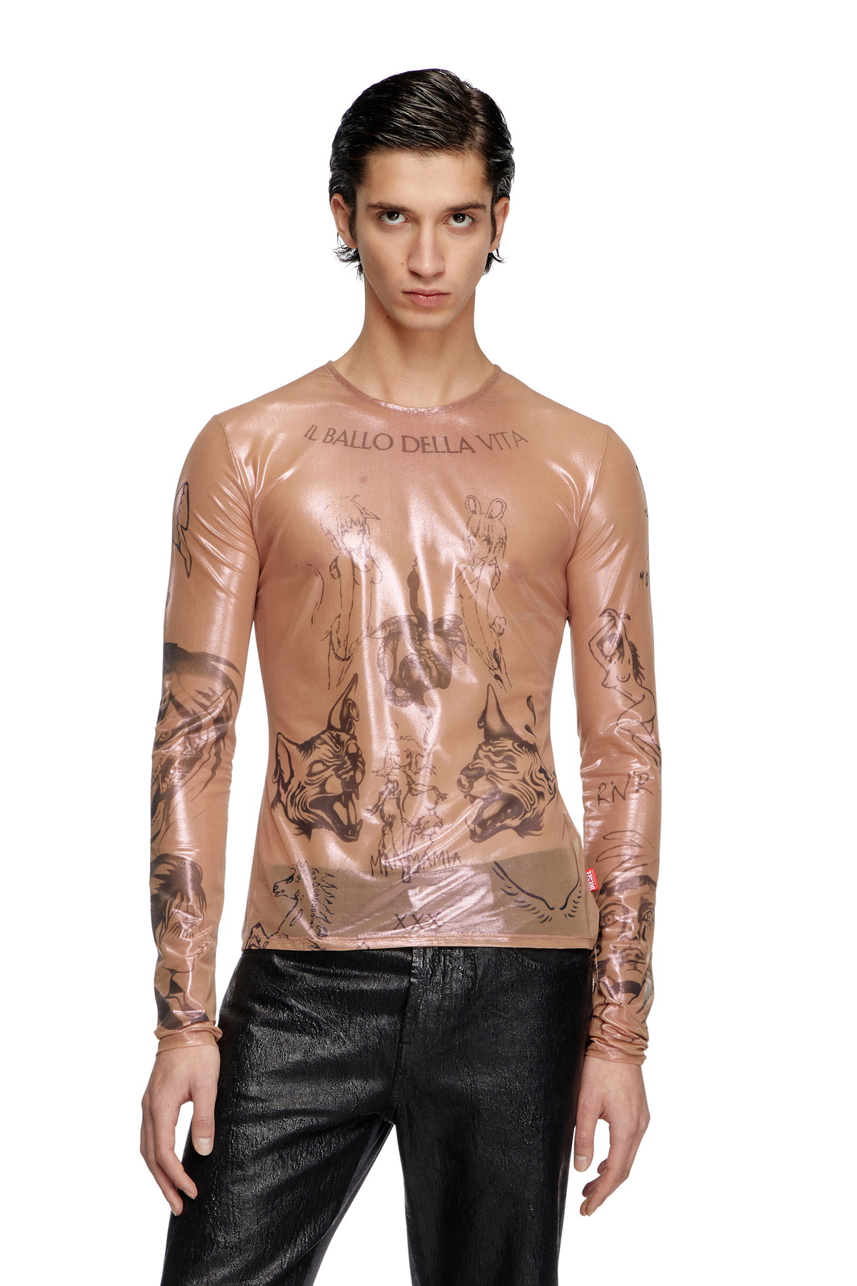 トップス d.i.a. Diesel Tattoo top in coated stretch tulle - T-Shirts
