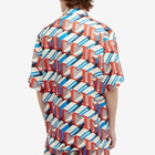Gucci Men's Pixel Logo Short Sleeve Shirt in Ivory/Red