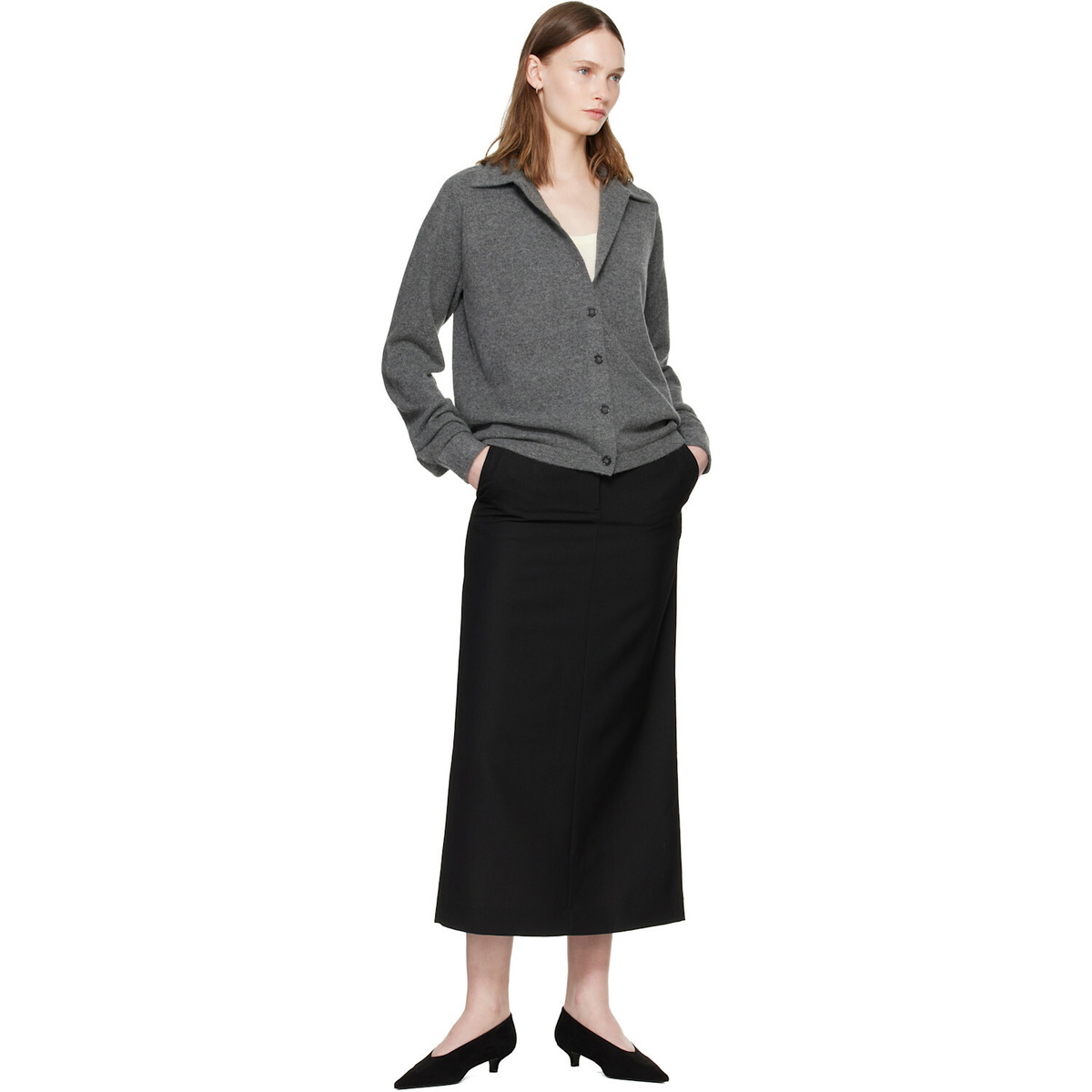 TOTEME Black Low-Waist Straight Maxi Skirt