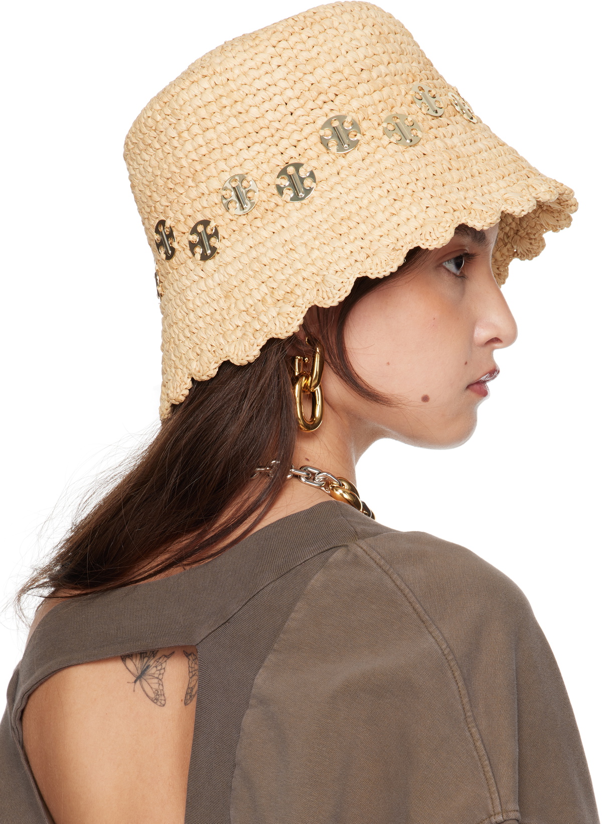 Rabanne Beige Natural Raphia Beach Hat