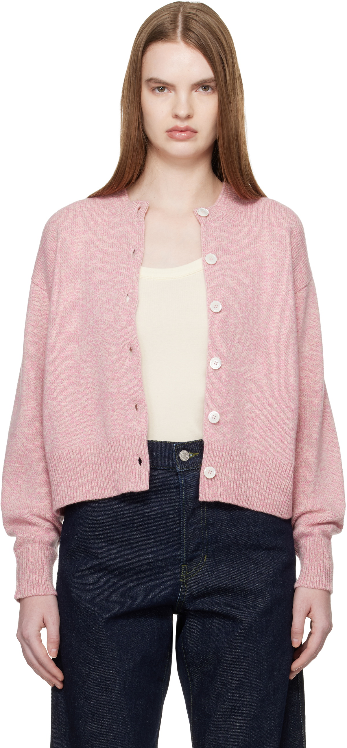 &Daughter Pink Ada Crewneck Cardigan