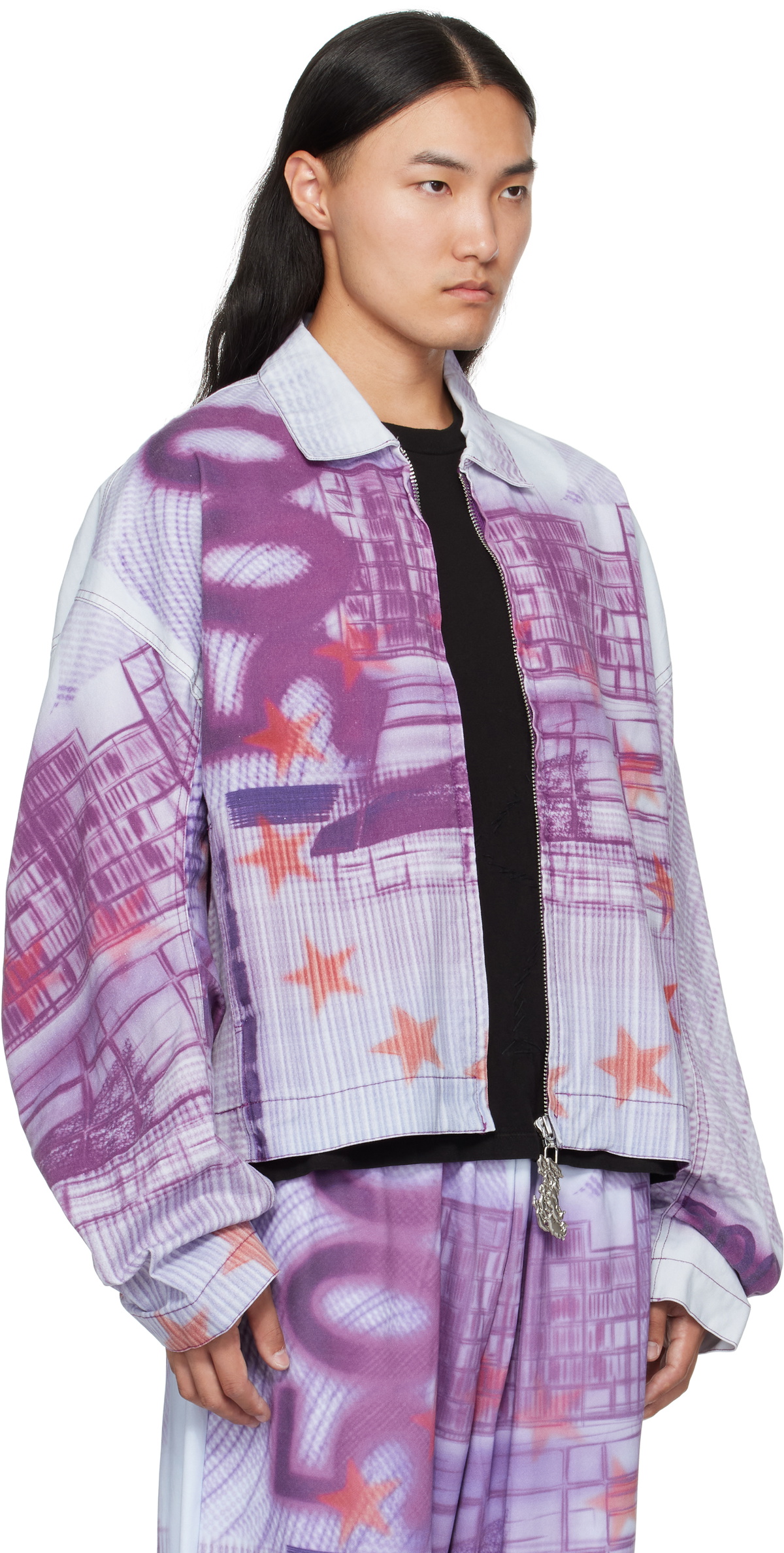 Gerrit Jacob Purple Printed Denim Jacket