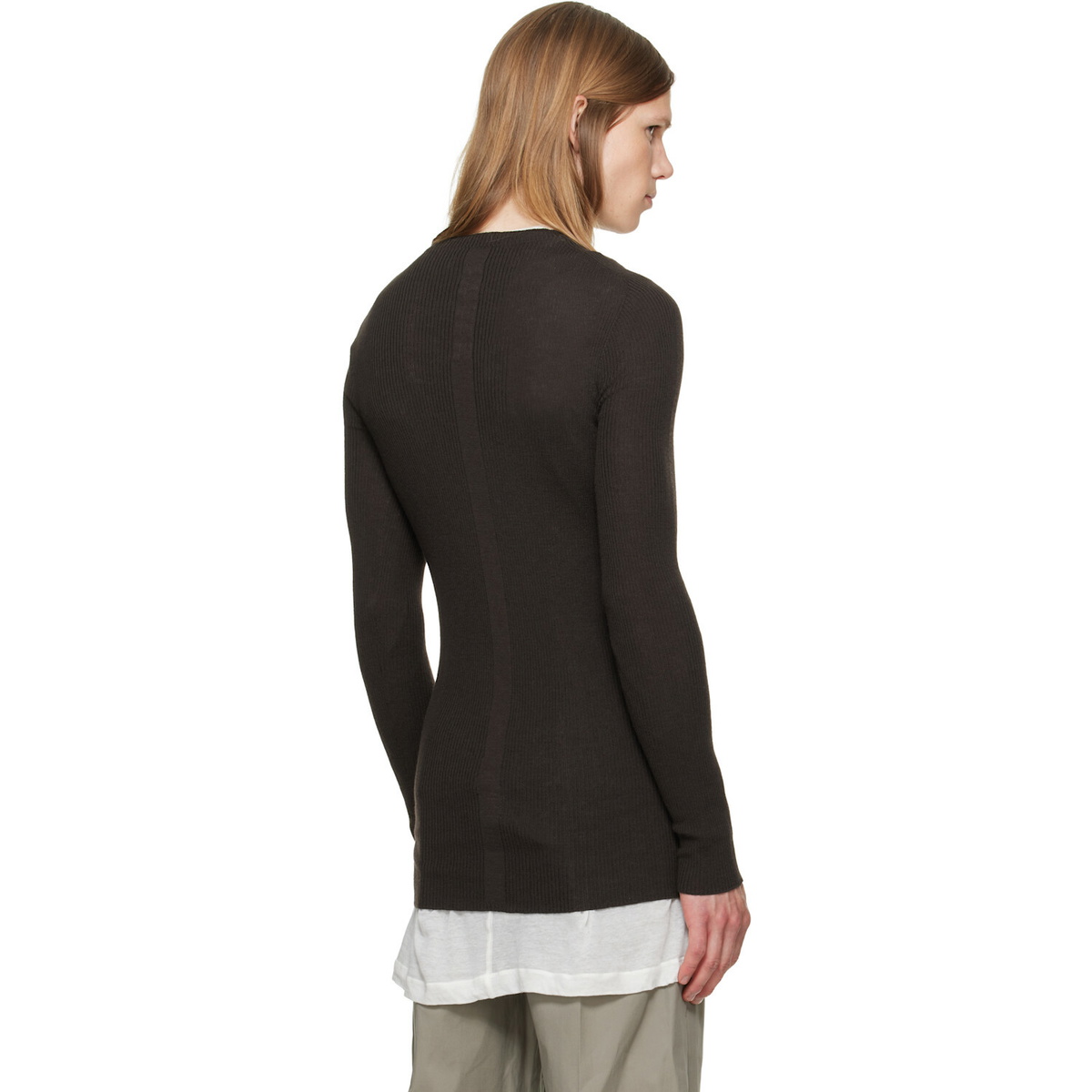 Rick Owens Brown Tower Ribbed Round Neck Sweater