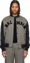 Balmain Black & Off-White Monogrammed Varsity Jacket