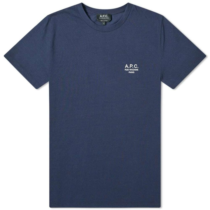 Photo: A.P.C. Men's Embroidered Raymond T-Shirt in Dark Navy