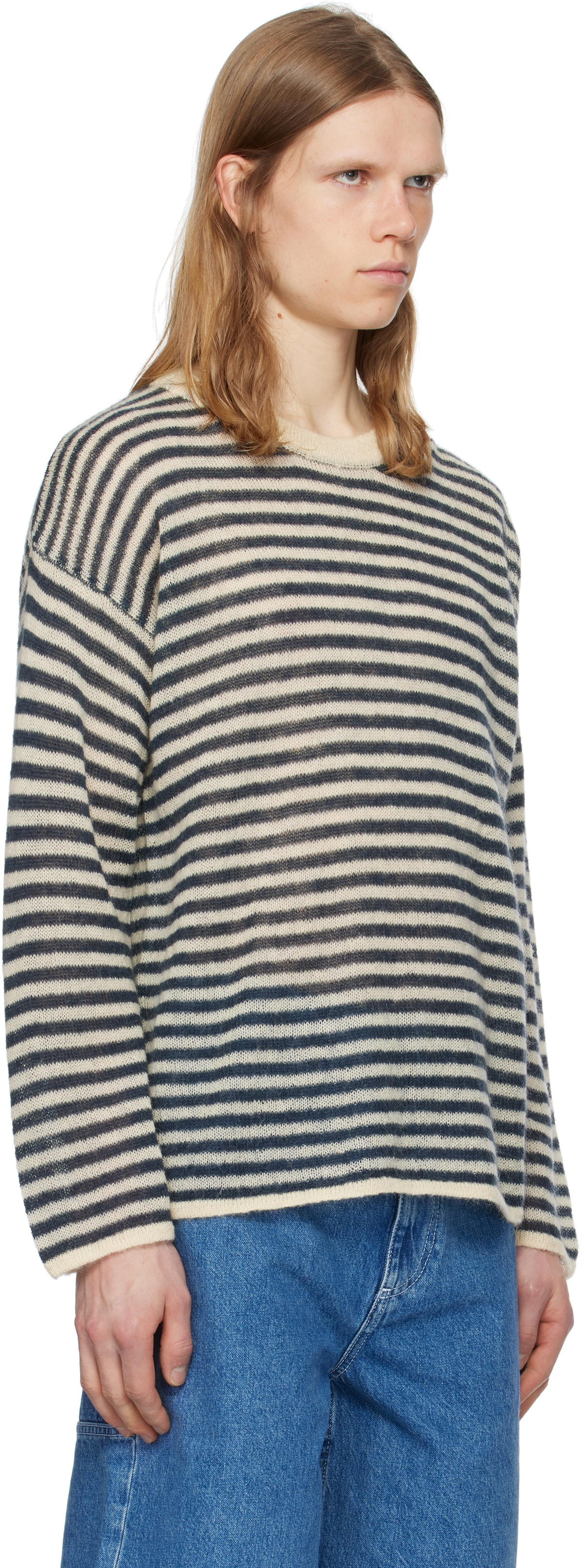 SUNNEI Off-White & Navy Striped Mohair Sweater