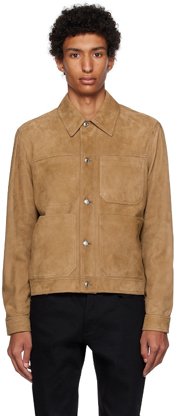 Photo: Paul Smith Brown Button Trucker Leather Jacket