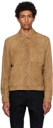 Paul Smith Brown Button Trucker Leather Jacket