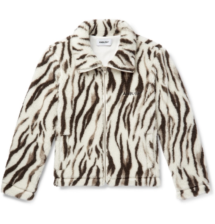 Photo: AMBUSH® - Logo-Embroidered Zebra-Print Wool-Fleece Jacket - White