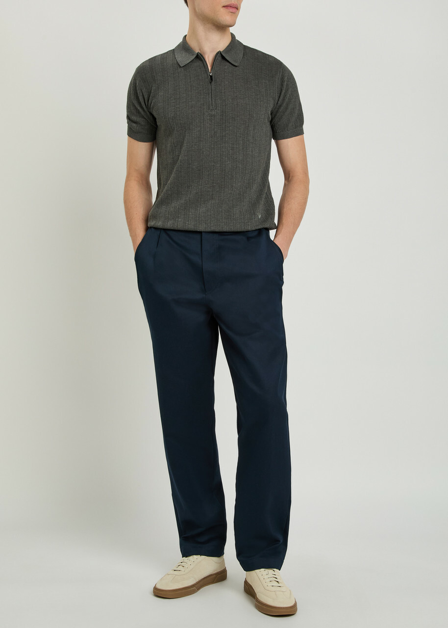 Emporio Armani Fine-knit Cotton Polo Shirt Dark Grey