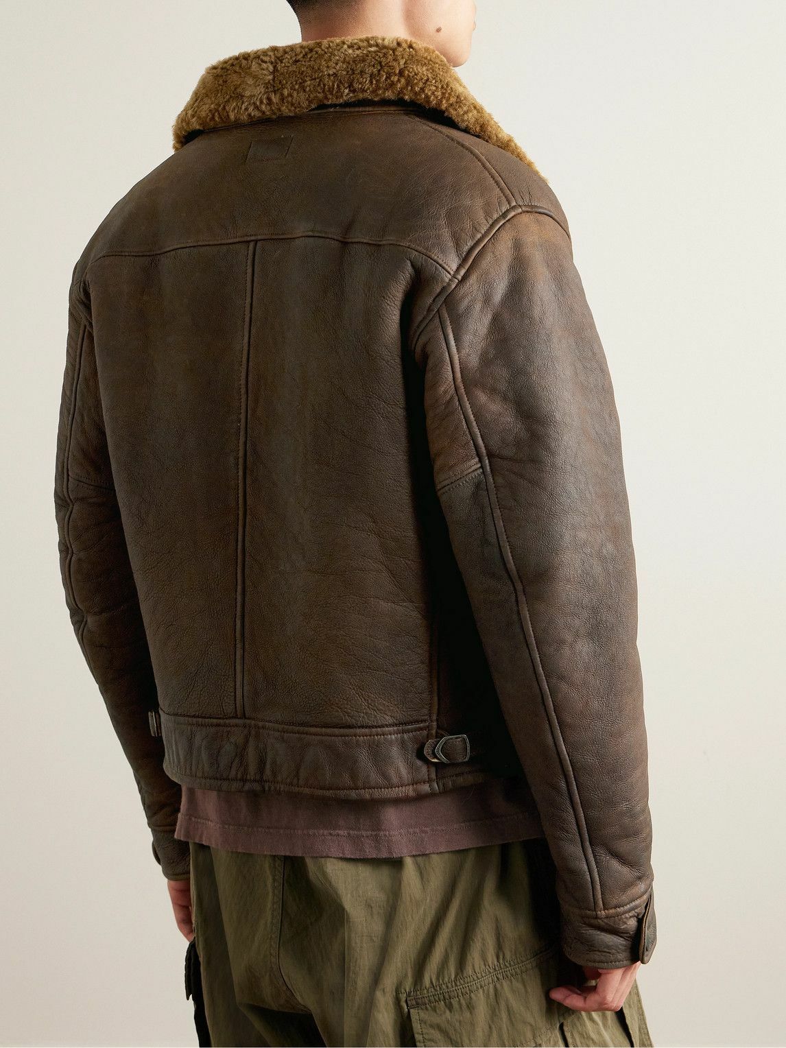 RRL - Peyton Shearling-Trimmed Leather Jacket - Brown RRL