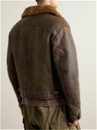 RRL - Peyton Shearling-Trimmed Leather Jacket - Brown