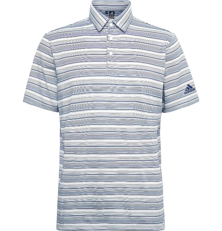 Photo: ADIDAS GOLF - Striped Recycled Stretch-Jersey and Mesh Polo Shirt - Blue
