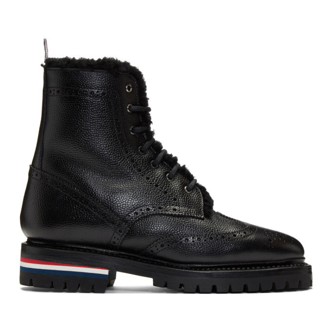 Photo: Thom Browne Black Shearling Classic Wingtip Boots