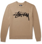 Stüssy - Logo-Intarsia Brushed-Knit Sweater - Neutrals