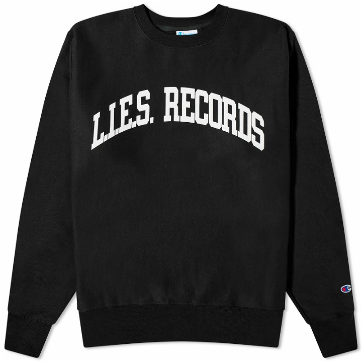 Photo: L.I.E.S. Records Men's Varsity Sweatshirt in Black