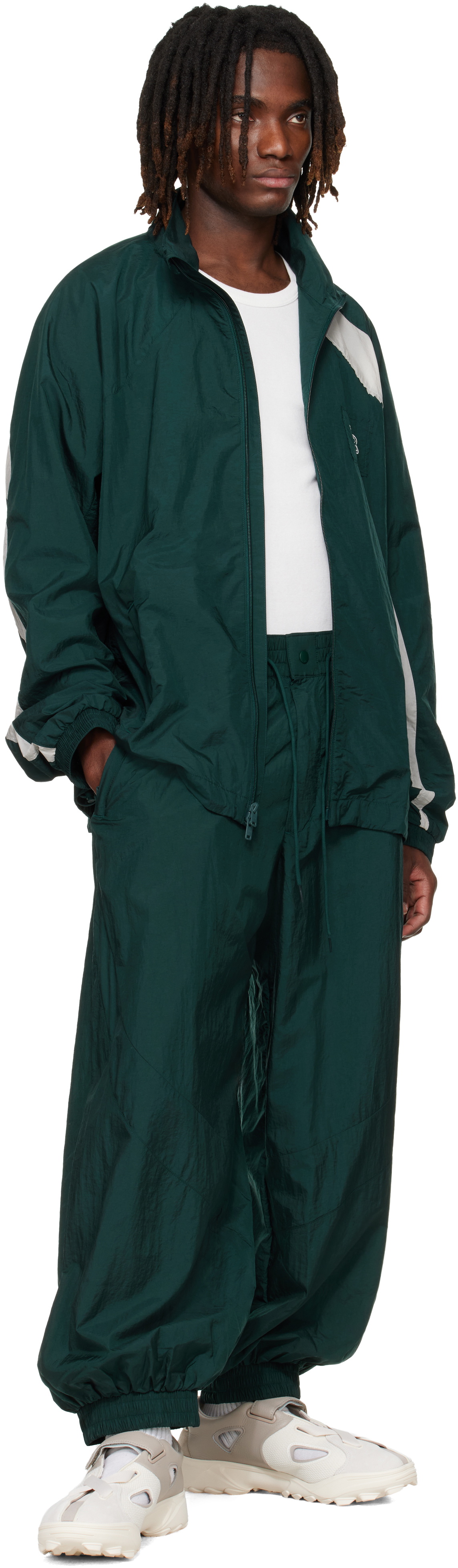Y-3 Green Raw Edge 3 Stripes Nylon Shell Jacket