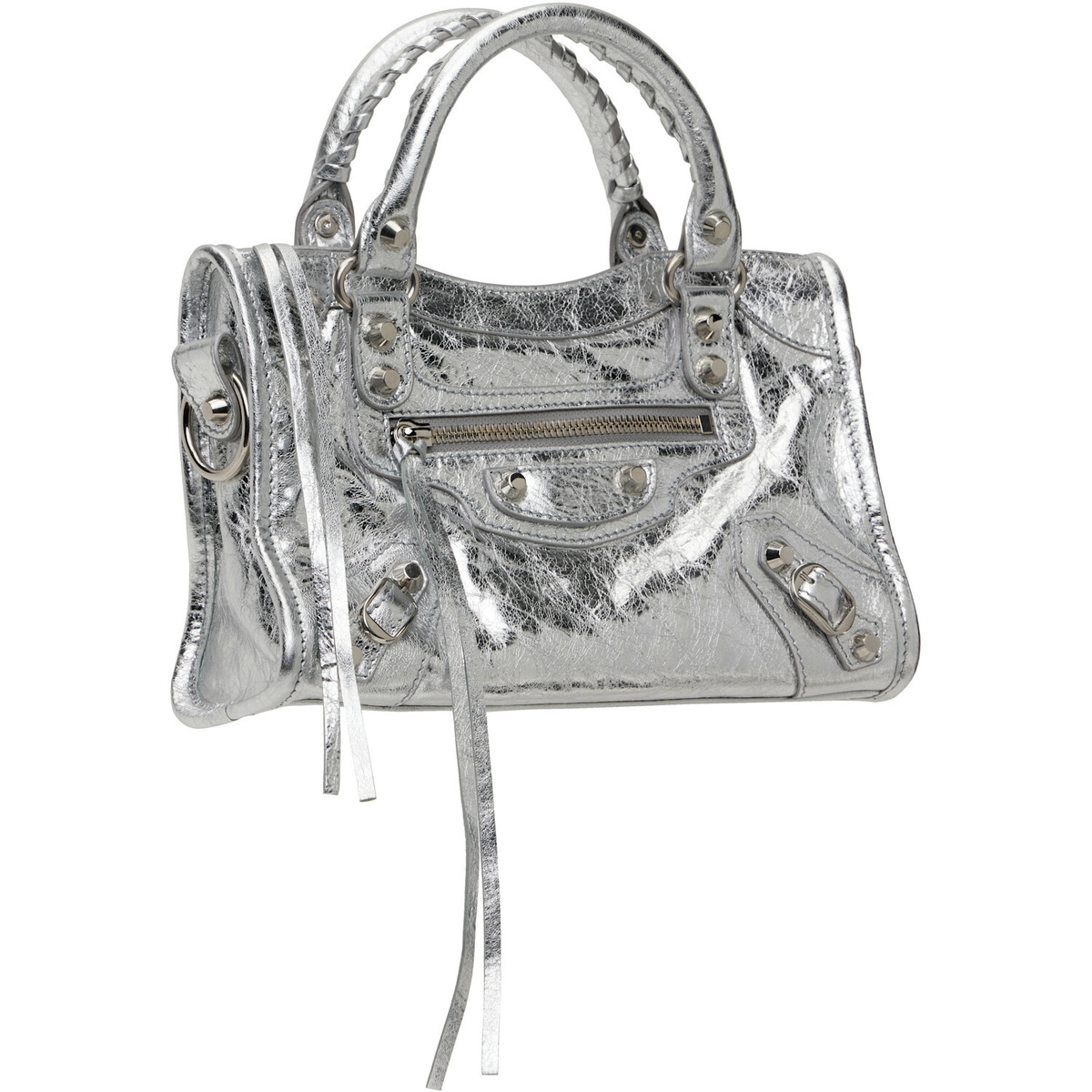 Balenciaga Silver 'Le City Mini' Metallic Lamb Leather Bag