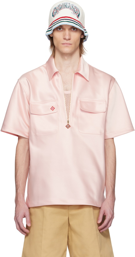 Photo: Casablanca Pink Satin Quarter Zip Shirt