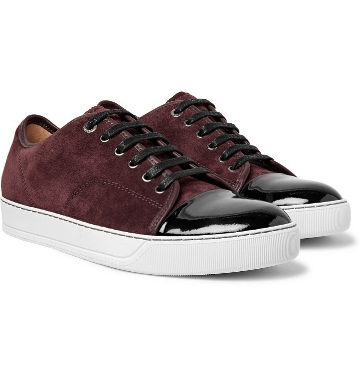 Photo: Lanvin - Cap-Toe Suede and Patent-Leather Sneakers - Men - Burgundy