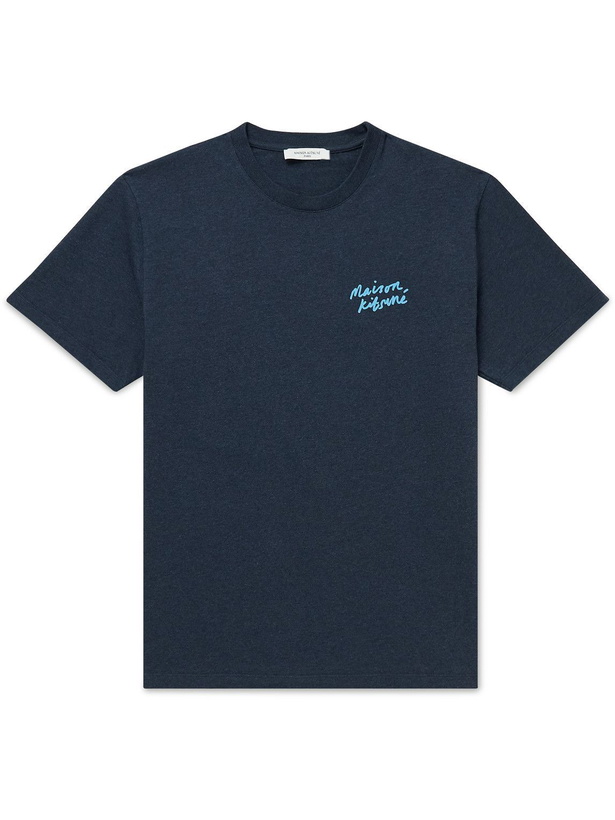 Photo: Maison Kitsuné - Logo-Print Cotton-Jersey T-Shirt - Blue