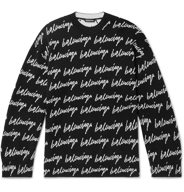 Photo: Balenciaga - Oversized Logo-Jacquard Wool-Blend Sweater - Black