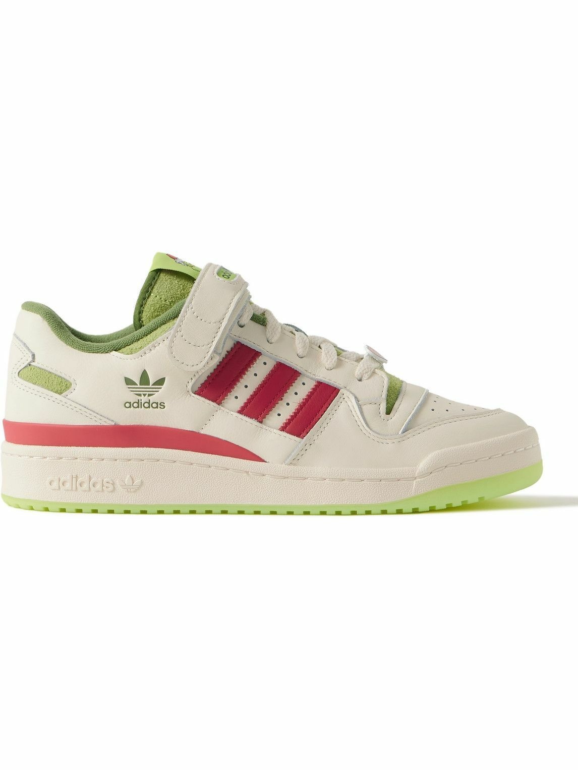 Photo: adidas Originals - The Grinch Forum Low V2 Suede-Trimmed Leather Sneakers - Neutrals