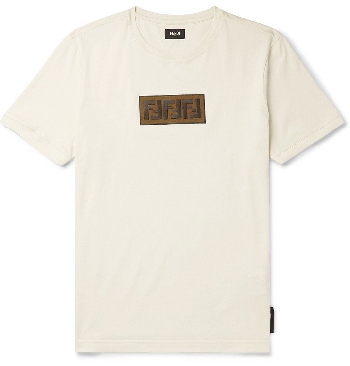Photo: Fendi - Logo-Embroidered Cotton-Jersey T-Shirt - Cream