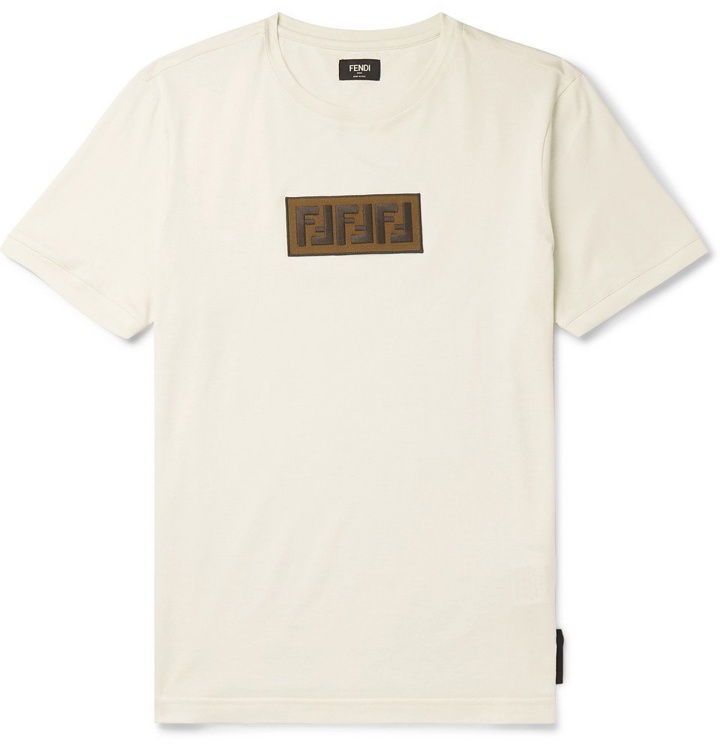 Photo: Fendi - Logo-Embroidered Cotton-Jersey T-Shirt - Cream