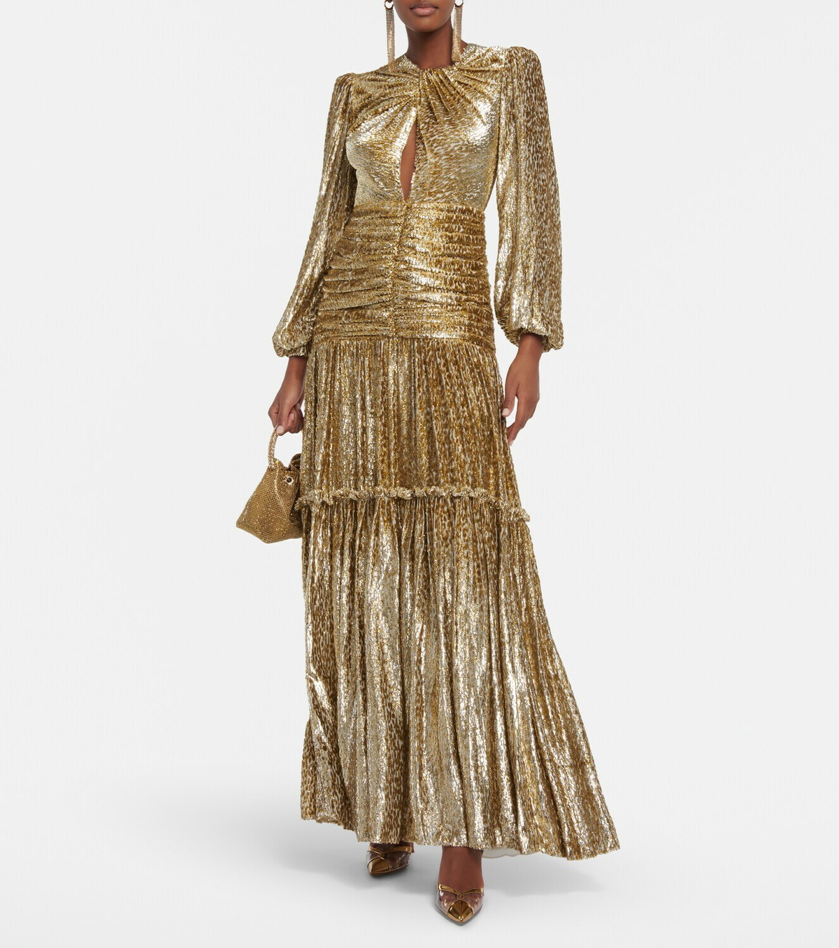 Costarellos Lurex® embellished ruched gown Costarellos